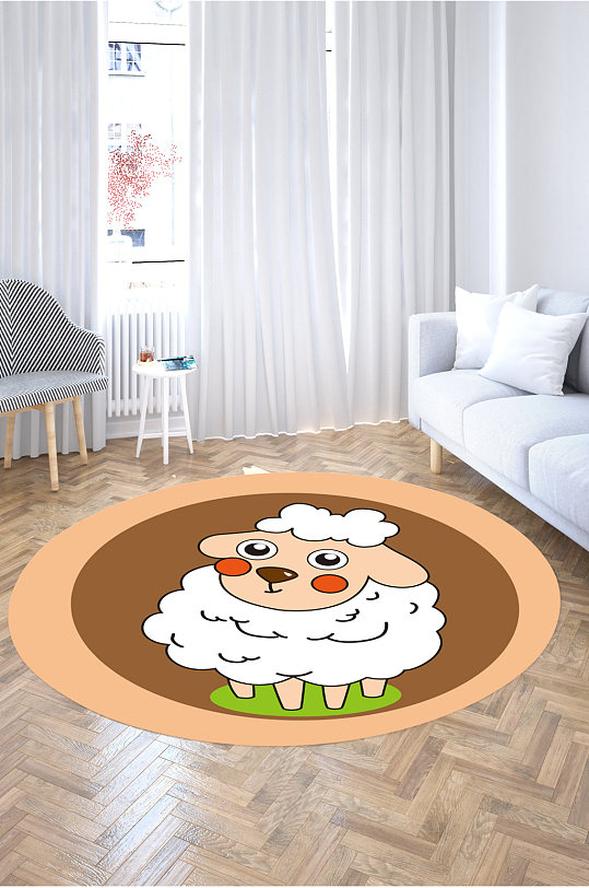 圆形地毯绵羊图案
