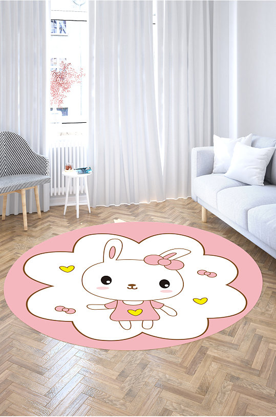 圆形地毯卡通小白兔