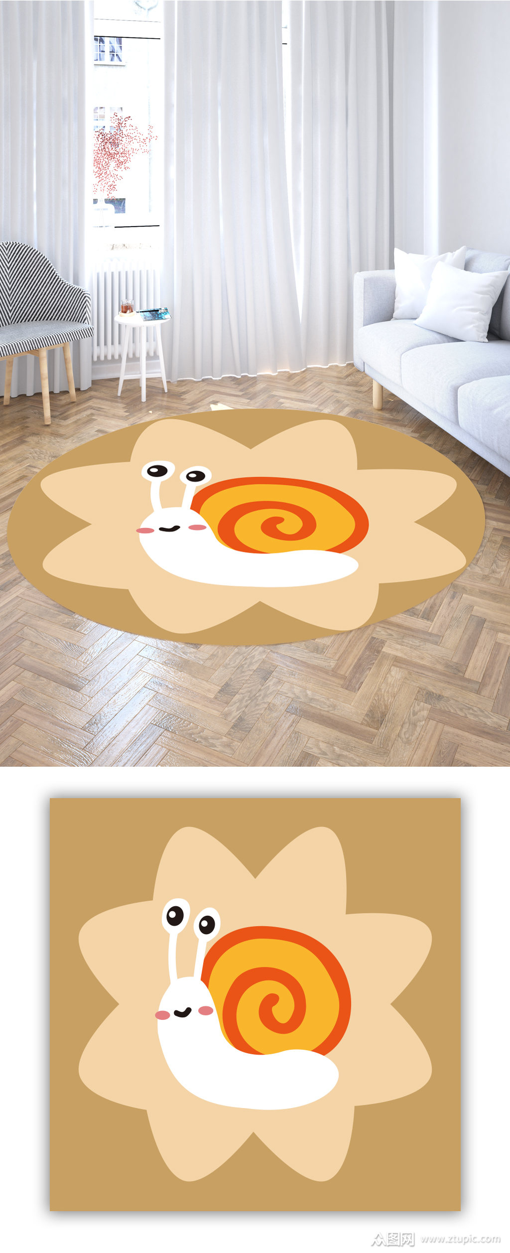 圆形地毯手绘蜗牛素材