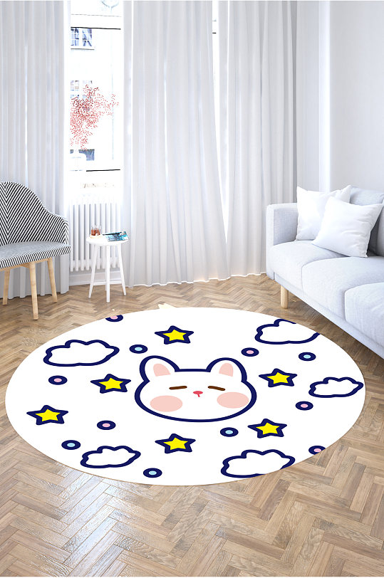 圆形地毯卡通猫咪-众图网