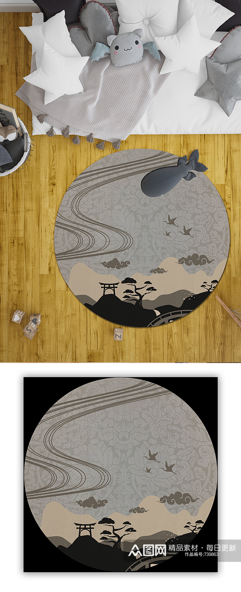 中式古典山水地毯素材