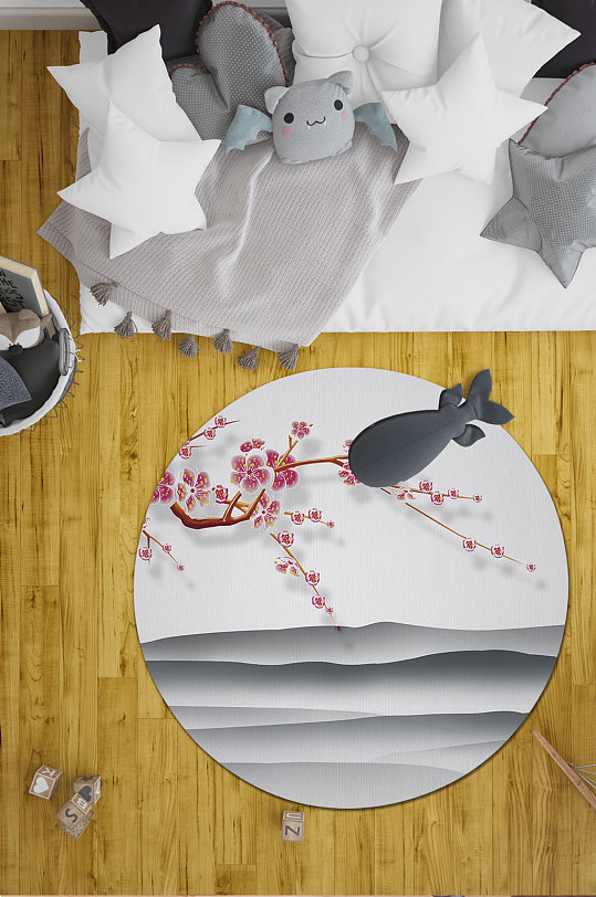 中式手绘花鸟山水地毯-众图网