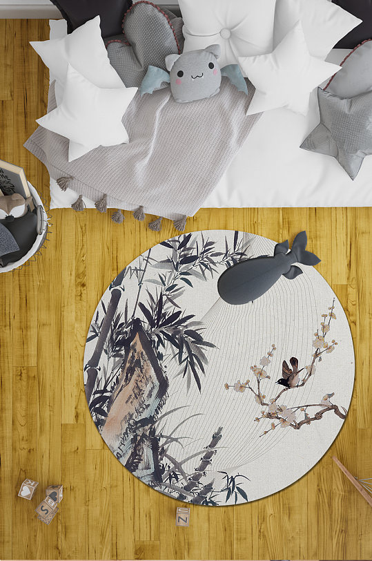 中式工笔花鸟地毯-众图网