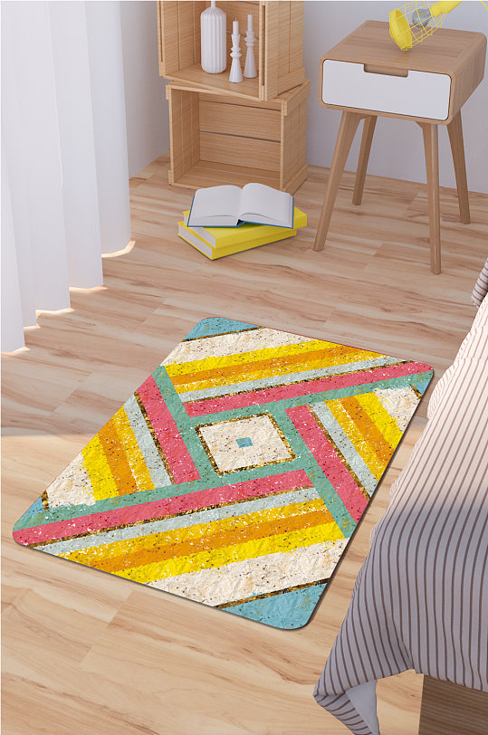 现代简约地毯七彩条纹地毯
