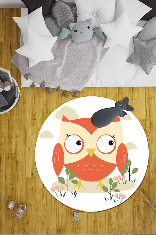 时尚圆形地毯猫头鹰图案-众图网