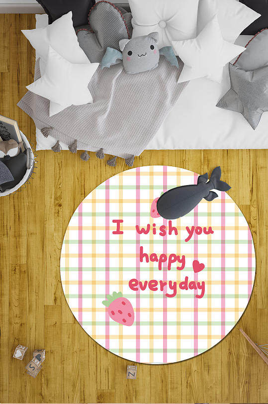 时尚圆形地毯植物叶子地毯-众图网