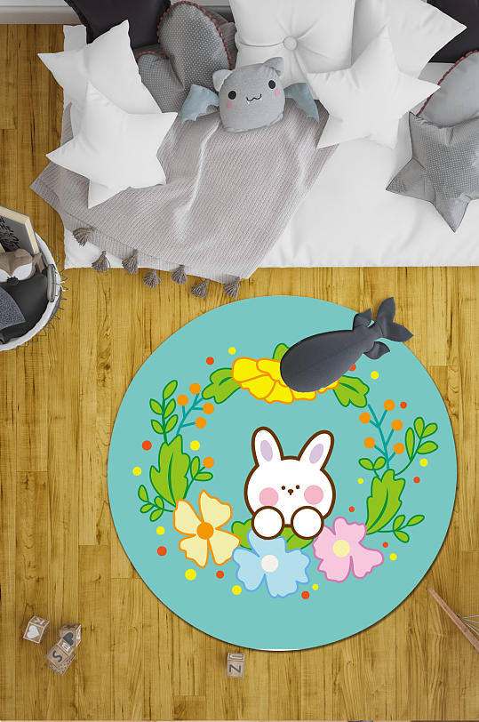 时尚圆形地毯卡通动物地毯-众图网