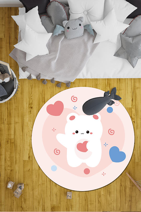 时尚圆形地毯卡通小白熊