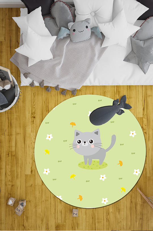 时尚圆形地毯卡通小猫咪