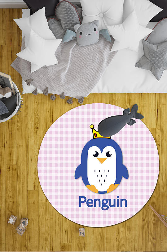 时尚圆形地毯可爱企鹅-众图网