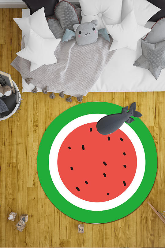 时尚圆形地毯西瓜水果-众图网