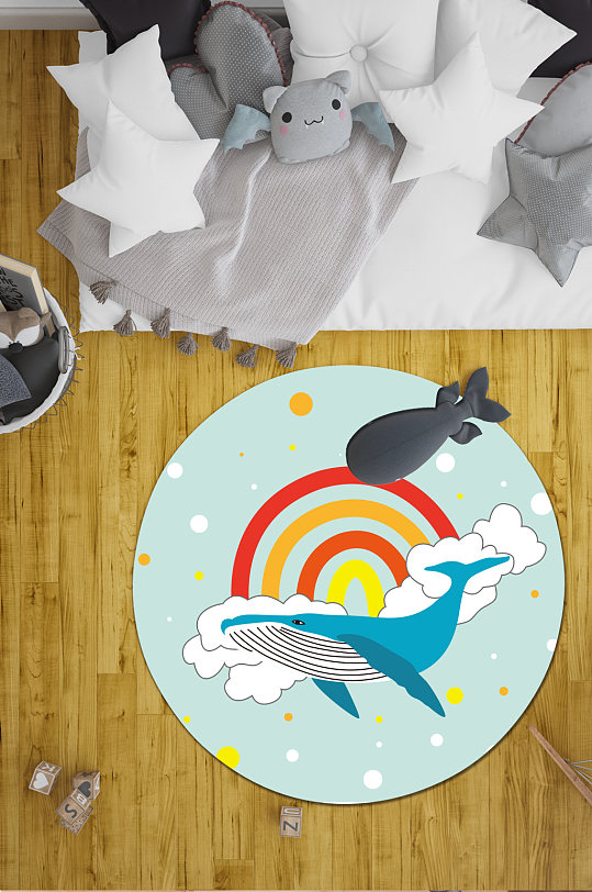 时尚圆形地毯海豚图案