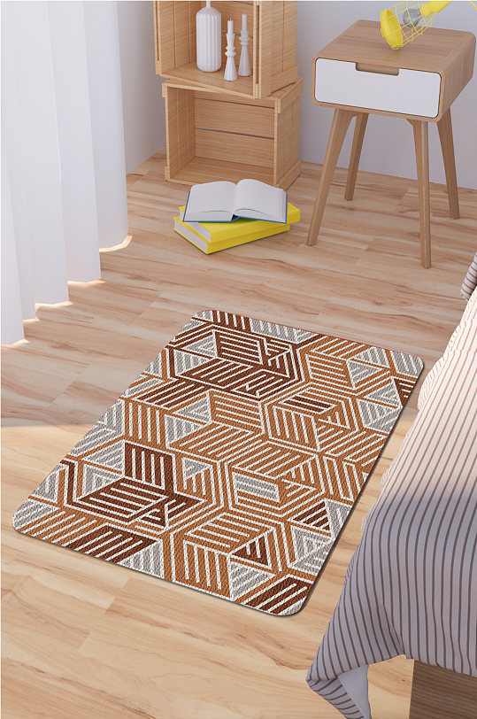 床边地毯撞色块地毯-众图网