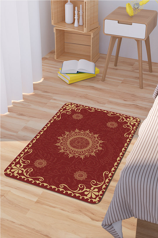 卧室地毯喜庆花纹地毯-众图网