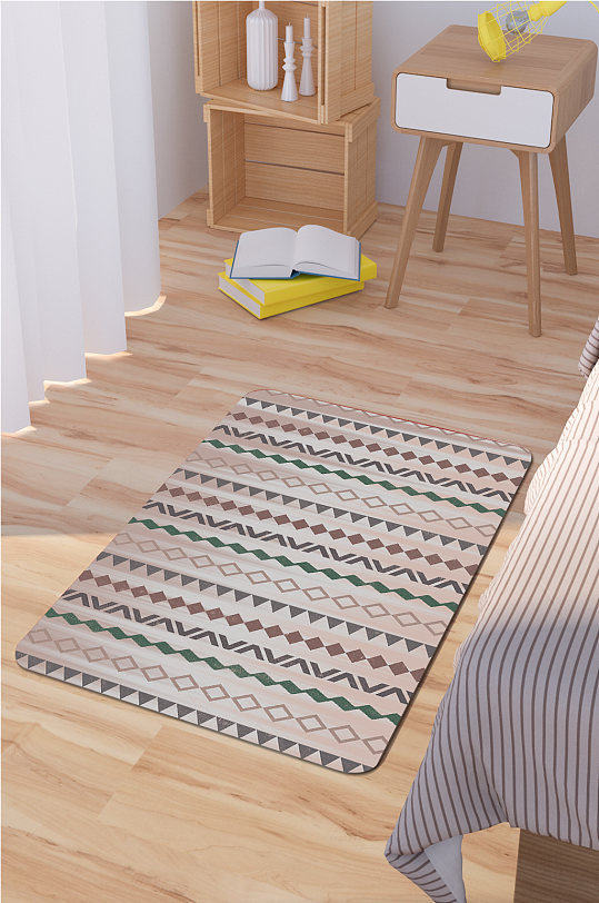 卧室地毯复古条纹地毯-众图网