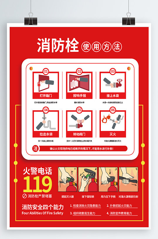 消防栓使用方法消防宣传海报