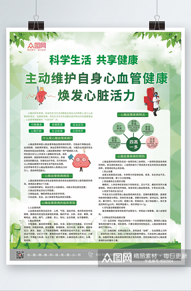 绿色预防心脑血管疾病海报素材