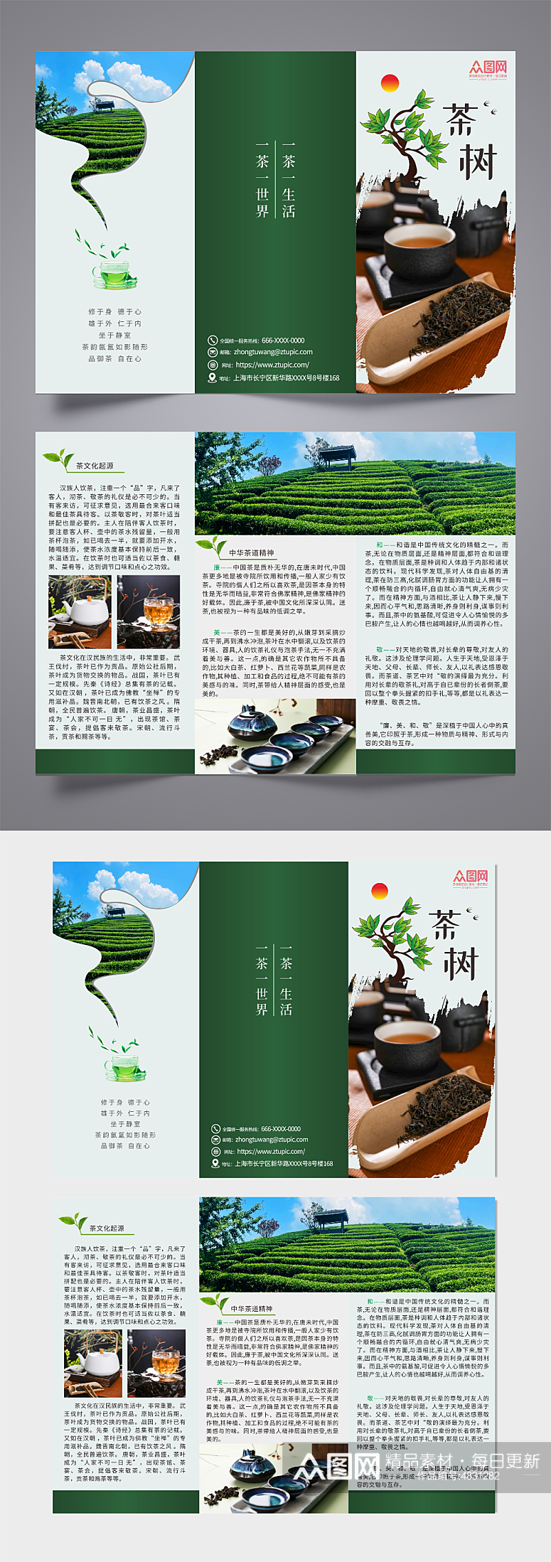 绿色茶文化茶叶宣传三折页素材
