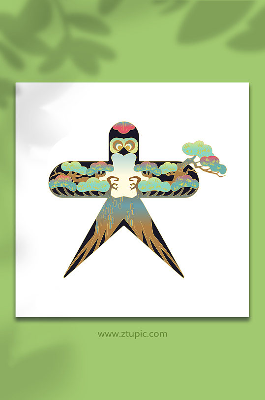 松树风筝国潮元素插画-众图网