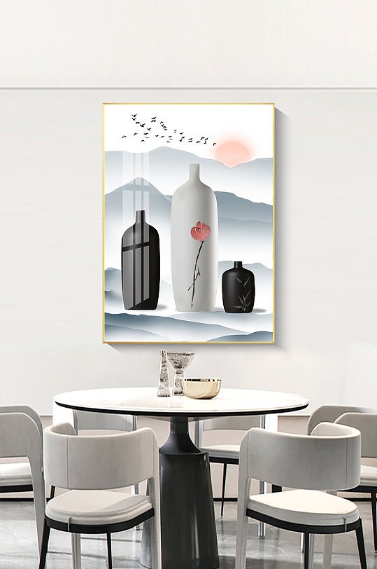 餐厅新中式花瓶装饰画