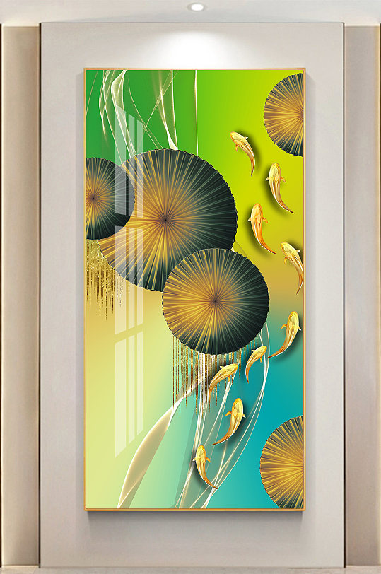 九鱼新中式轻奢玄关装饰画-众图网