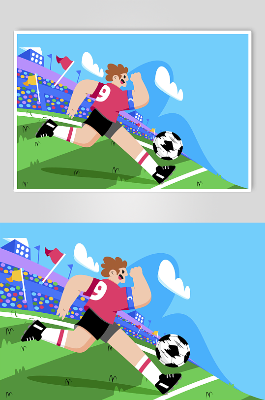 足球比赛扁平化矢量男孩踢足球人物插画