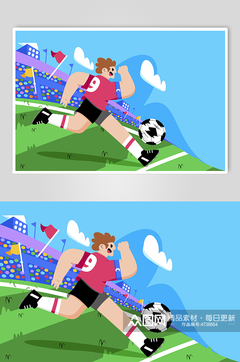 足球比赛扁平化矢量男孩踢足球人物插画素材