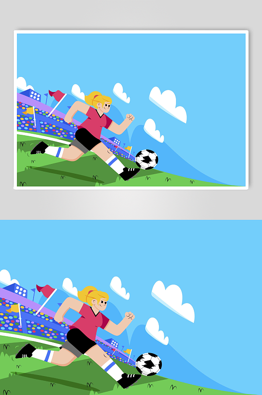 足球比赛扁平化矢量女孩踢足球人物插画