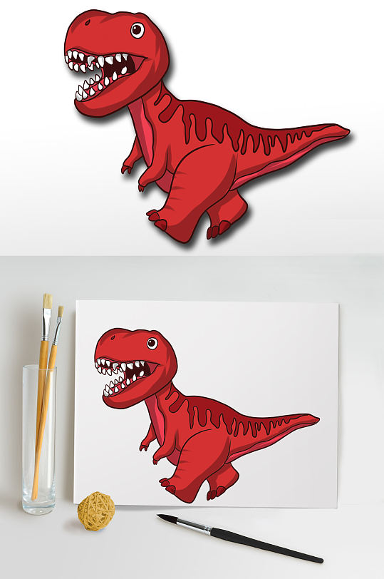 行走的红色恐龙插画