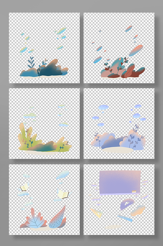 开学季扁平彩色背景植物元素组合-众图网