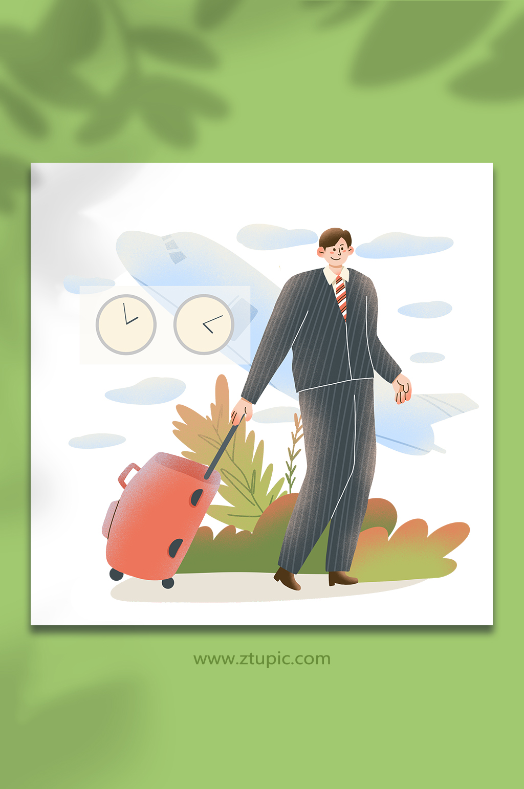 差旅男商務(wù)扁平化風(fēng)格人物插畫素材