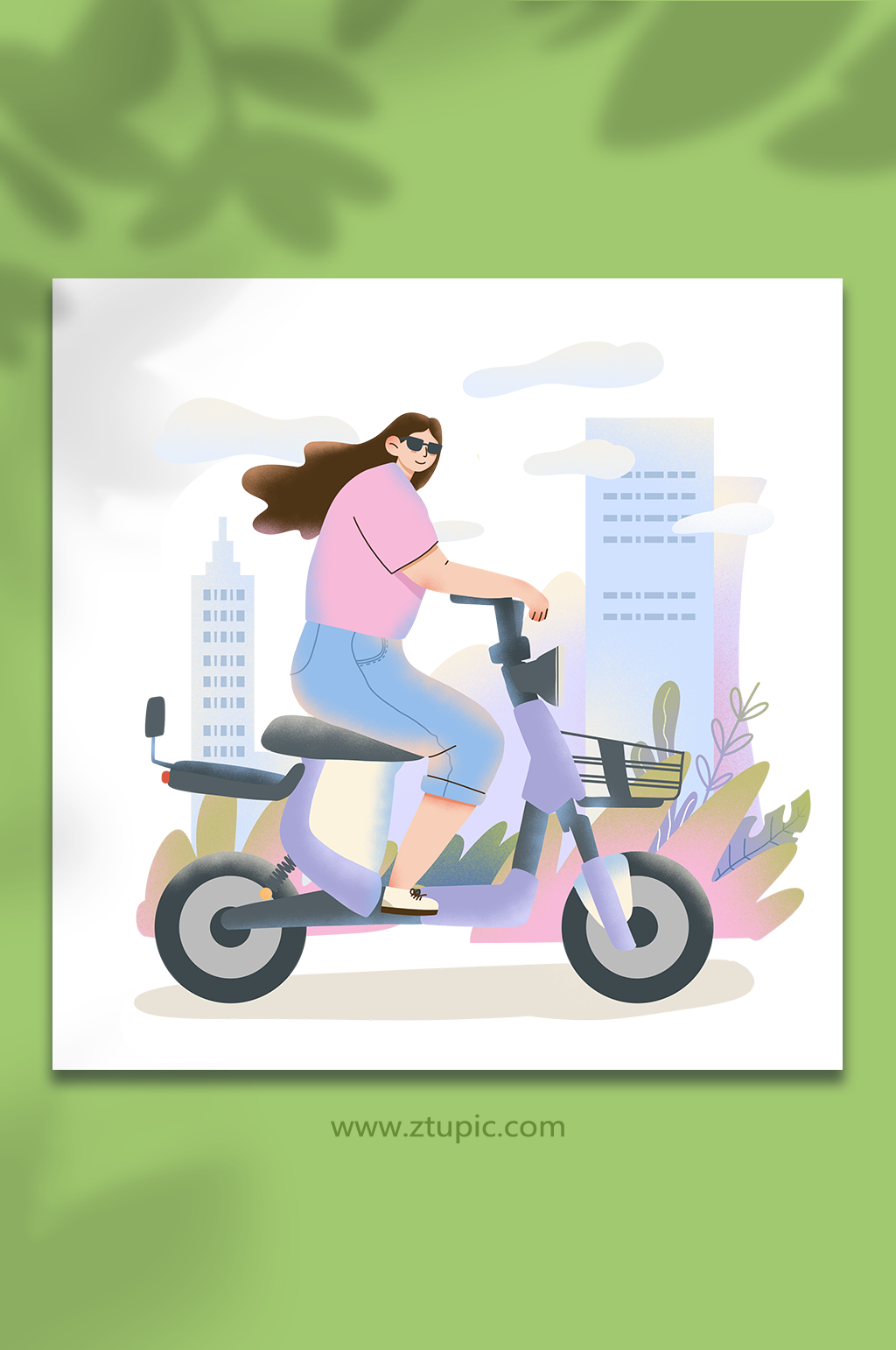 電動車女交通扁平化風(fēng)格人物插畫素材