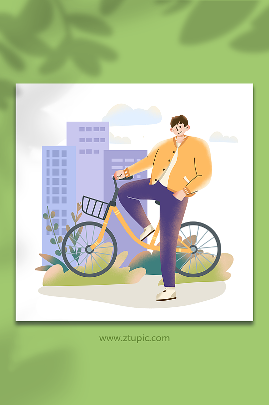 自行车骑行交通扁平化风格人物插画