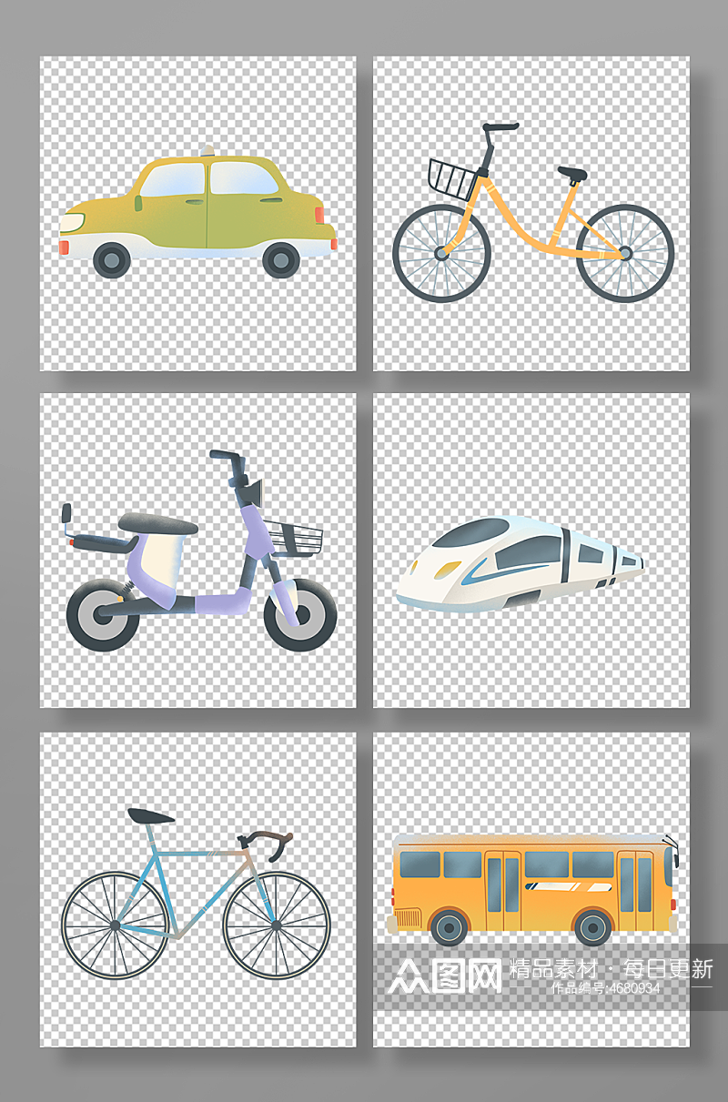 扁平化风格交通工具组合元素素材