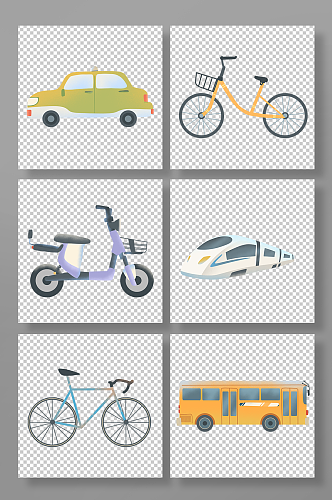 扁平化风格交通工具组合元素