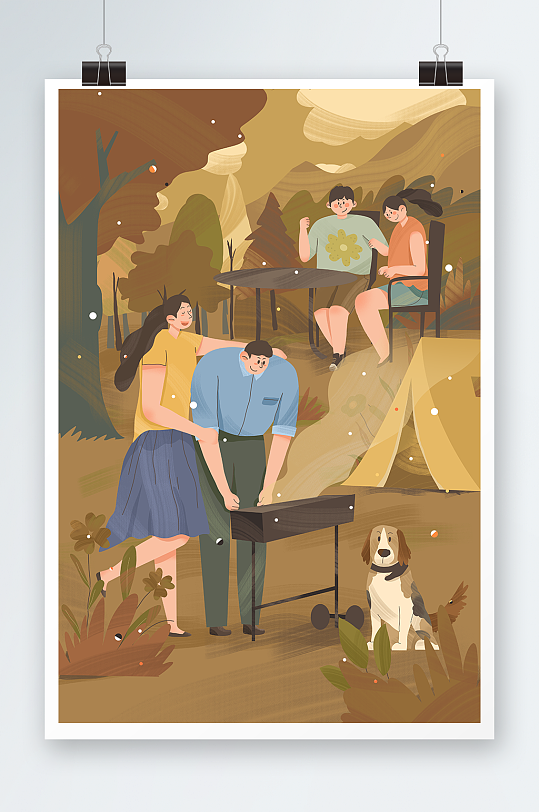 秋天秋季扁平化风格郊游露营人物插画-众图网