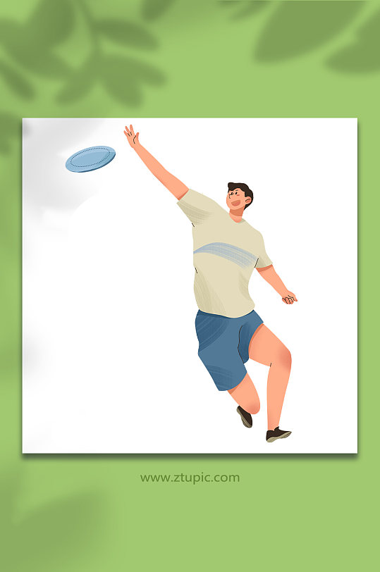 白色男生飞盘运动扁平化风格人物元素