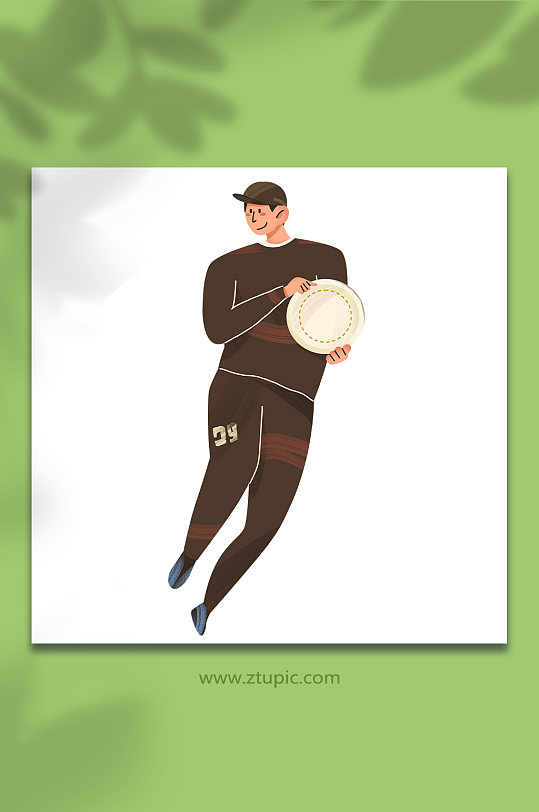 棕色男生飞盘运动扁平化风格人物元素