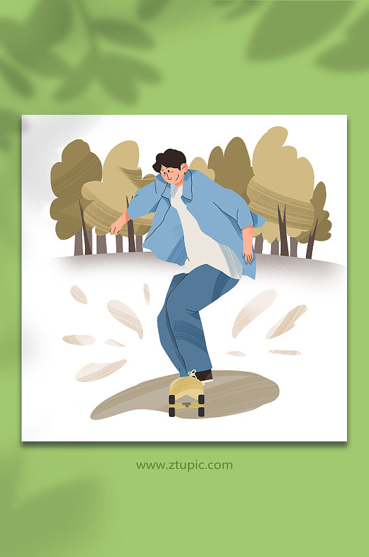 衬衫男生扁平化风格滑板运动人物插画