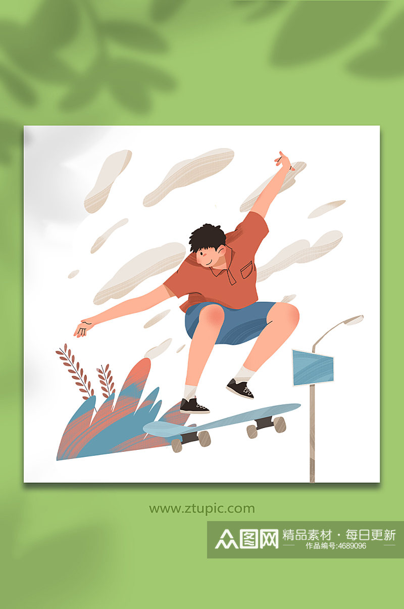 红色男生扁平化风格滑板运动人物插画素材