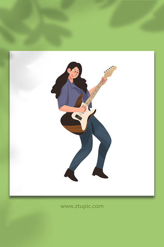 女紫色贝斯扁平化风格乐器人物元素