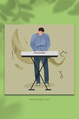 男键盘手扁平化风格乐器音乐节人物插画