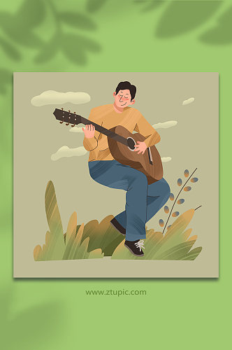 男生吉他扁平化风格乐器音乐节人物插画