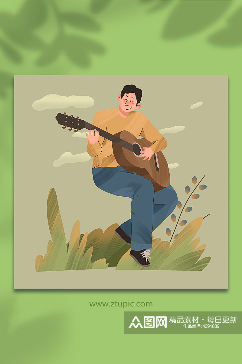 男生吉他扁平化风格乐器音乐节人物插画素材