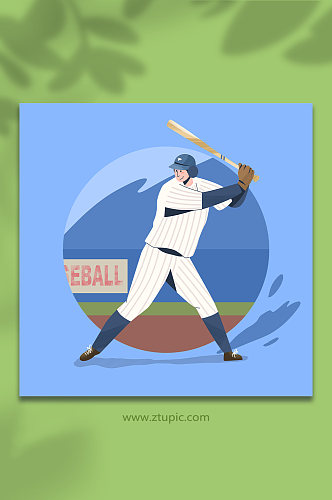 蓝色棒球扁平化风格体育运动人物插画