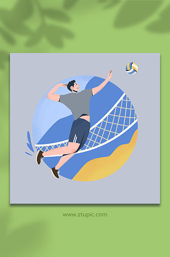 蓝色排球扁平化风格体育运动人物插画