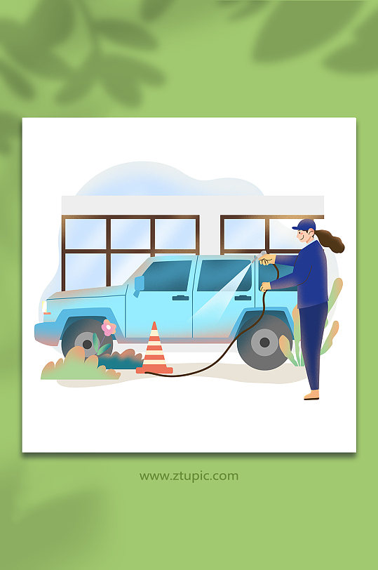 蓝色suv汽车美容扁平化行业插画-众图网