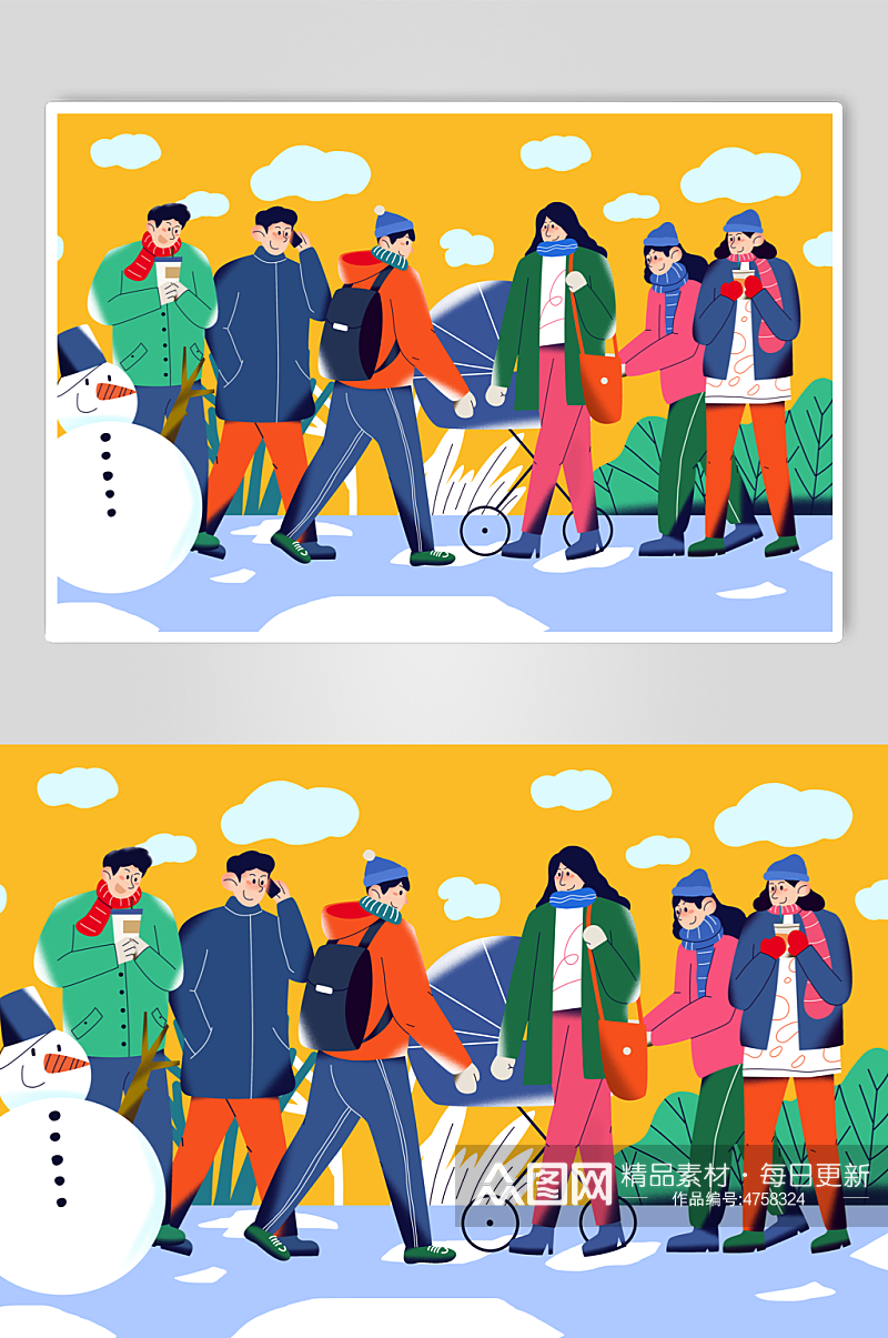 雪人冬季扁平化人物插画素材