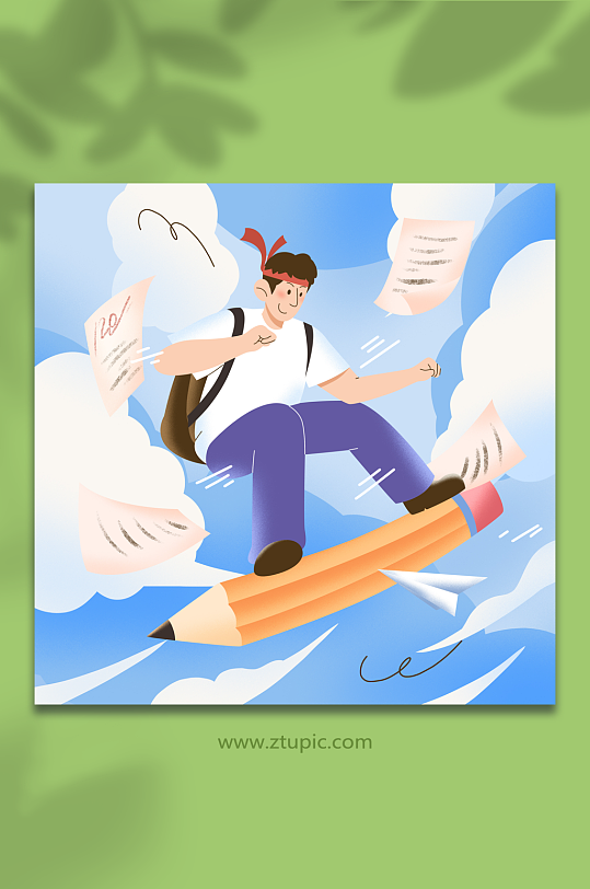 铅笔男生扁平风高考学生人物插画-众图网