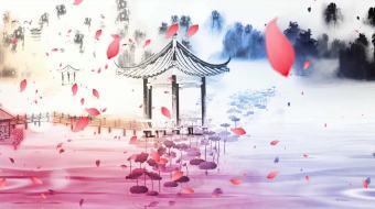 中国风雪景桃花背景视频-众图网